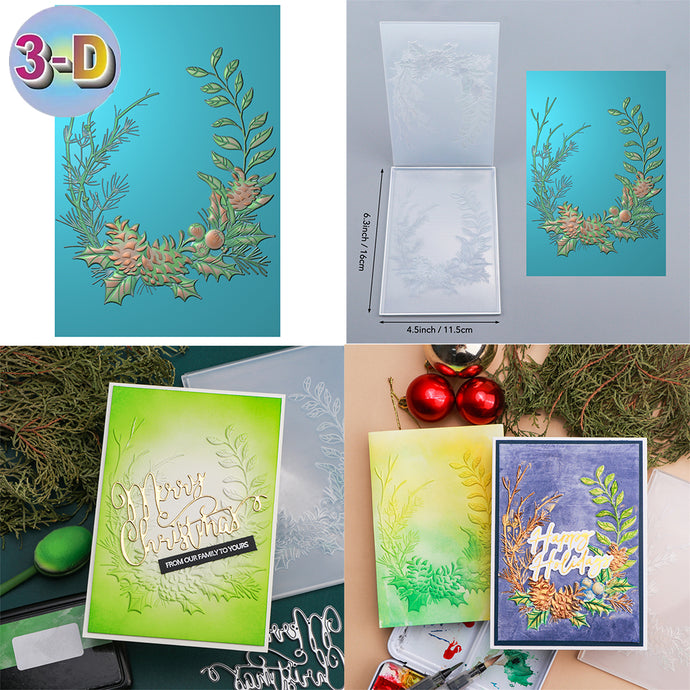 3D Embossing Folder Holly Christmas Decor Wreath Background For Adding ...
