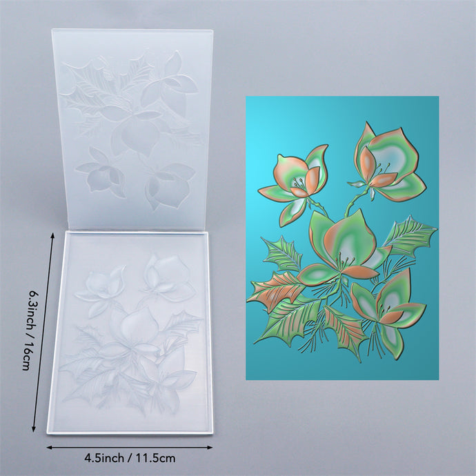 3D Embossing Folder Christmas Magnolias Background For Adding Textured ...